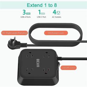 img 3 attached to 🔌 BEVA Surge Protector Power Strip with USB C, 4 Outlets and 4 USB Ports, 5ft Extension Cord, Mountable Power Strip 1250W/10A for Smartphone Tablets, Home, Travel, Office
