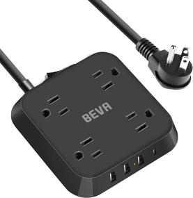img 4 attached to 🔌 BEVA Surge Protector Power Strip with USB C, 4 Outlets and 4 USB Ports, 5ft Extension Cord, Mountable Power Strip 1250W/10A for Smartphone Tablets, Home, Travel, Office