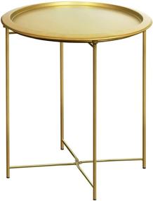 img 4 attached to Furnius Folding Tray Metal Side Table: Stylish, Anti-Rust and Waterproof Outdoor/Indoor Snack Table - Accent Coffee Table, (H) 20.28" x (D) 16.38" (Gold)