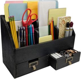 img 4 attached to Efficient and Stylish: Excello Global Black Wood Office Desk Organizer with 🖥️ 6 Compartments and 2 Drawers - Perfect for Organizing Desk Accessories and Office Supplies