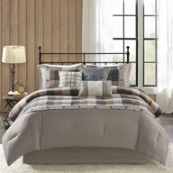 🏔️ madison park ridge comforter set - cozy cabin lodge plaid herringbone design, all season down alternative bedding with matching bedskirt, shams, decorative pillow - king size (104 in x 92 in), neutral - 7 piece set logo