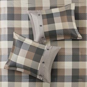 img 1 attached to 🏔️ Madison Park Ridge Comforter Set - Cozy Cabin Lodge Plaid Herringbone Design, All Season Down Alternative Bedding with Matching Bedskirt, Shams, Decorative Pillow - King Size (104 in x 92 in), Neutral - 7 Piece Set