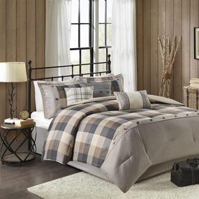 img 3 attached to 🏔️ Madison Park Ridge Comforter Set - Cozy Cabin Lodge Plaid Herringbone Design, All Season Down Alternative Bedding with Matching Bedskirt, Shams, Decorative Pillow - King Size (104 in x 92 in), Neutral - 7 Piece Set