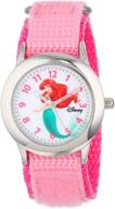 🧜 disney kids' w000958 ariel stainless steel watch: dazzling pink nylon band for little mermaid fans logo