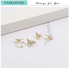 img 1 attached to 🦋 FAMARINE Set of 2 Butterfly Stud Earrings for Women, Lightweight Cubic Zirconia Cartilage Cuff Earrings, Hypoallergenic Gift for Teen Girls