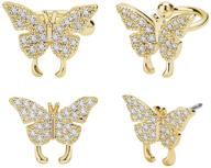 🦋 famarine set of 2 butterfly stud earrings for women, lightweight cubic zirconia cartilage cuff earrings, hypoallergenic gift for teen girls logo