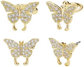 img 4 attached to 🦋 FAMARINE Set of 2 Butterfly Stud Earrings for Women, Lightweight Cubic Zirconia Cartilage Cuff Earrings, Hypoallergenic Gift for Teen Girls