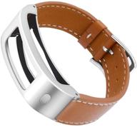 🏼 duigong garmin vivofit 1/2 bands replacement - genuine leather strap with stylish silver stainless steel hardware - sizes s/m & m/l (brown) logo