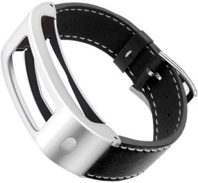 img 2 attached to 🏼 DuiGong Garmin Vivofit 1/2 Bands Replacement - Genuine Leather Strap with Stylish Silver Stainless Steel Hardware - Sizes S/M & M/L (Brown)
