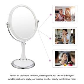 img 1 attached to 💄 Portable Tabletop Swivel Makeup Mirror by PINKZIO: Dual-Sided 1X & 3X Magnifying Vanity Mirror, Light and Compact Design, ABS Plastic, in White