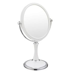 img 4 attached to 💄 Portable Tabletop Swivel Makeup Mirror by PINKZIO: Dual-Sided 1X & 3X Magnifying Vanity Mirror, Light and Compact Design, ABS Plastic, in White