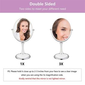 img 2 attached to 💄 Portable Tabletop Swivel Makeup Mirror by PINKZIO: Dual-Sided 1X & 3X Magnifying Vanity Mirror, Light and Compact Design, ABS Plastic, in White