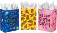 🎁 hallmark 17-inch extra large gift bags (3-pack for kids birthday presents and parties) bundle, jumbo, pink, blue, yellow with pizza logo