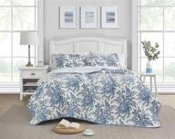 laura ashley home bedford collection quilt set - 100% cotton, lightweight and breathable, reversible bedding, pre-washed for extra softness - king size, delft blue logo