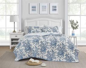 img 4 attached to Laura Ashley Home Bedford Collection Quilt Set - 100% Cotton, Lightweight and Breathable, Reversible Bedding, Pre-Washed for Extra Softness - King Size, Delft Blue