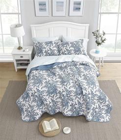 img 2 attached to Laura Ashley Home Bedford Collection Quilt Set - 100% Cotton, Lightweight and Breathable, Reversible Bedding, Pre-Washed for Extra Softness - King Size, Delft Blue