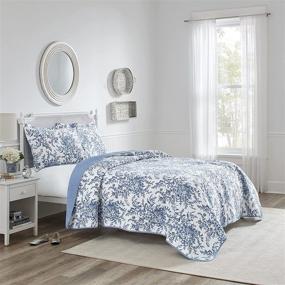 img 1 attached to Laura Ashley Home Bedford Collection Quilt Set - 100% Cotton, Lightweight and Breathable, Reversible Bedding, Pre-Washed for Extra Softness - King Size, Delft Blue