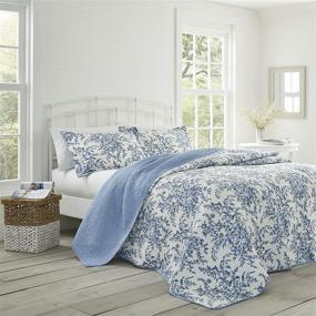 img 3 attached to Laura Ashley Home Bedford Collection Quilt Set - 100% Cotton, Lightweight and Breathable, Reversible Bedding, Pre-Washed for Extra Softness - King Size, Delft Blue