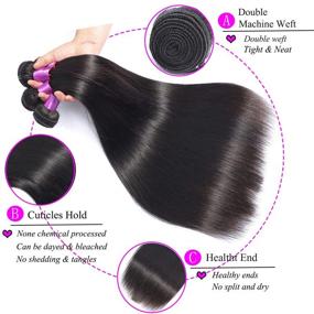 img 3 attached to 🏻 Brazilian Straight Human Hair Bundles with Closure - 3 Bundles of 100% Unprocessed Virgin Remy Hair Weave, Natural Color, No Smell - Lengths: 20", 22", 22" + 18