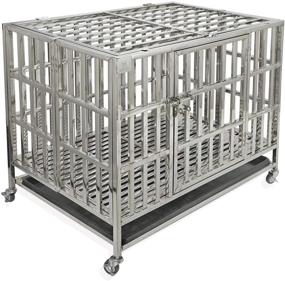 img 4 attached to 🐶 Confo Heavy Duty Stainless Steel & Metal Dog Cage Kennel Crate and Playpen for Training Small/Medium/Large Dog - Indoor & Outdoor with Double Doors & Locks - Includes Lockable Wheels and Removable Tray