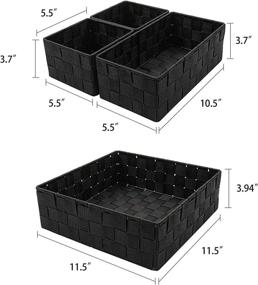 img 2 attached to 📦 Set of 4 VK Living Woven Storage Box Baskets - Nylon Woven Strap Bin Containers for Drawer, Dresser, Closet Organization - Perfect for Underwear and Bra Storage- Black
