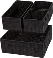 📦 set of 4 vk living woven storage box baskets - nylon woven strap bin containers for drawer, dresser, closet organization - perfect for underwear and bra storage- black logo