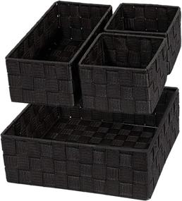 img 4 attached to 📦 Set of 4 VK Living Woven Storage Box Baskets - Nylon Woven Strap Bin Containers for Drawer, Dresser, Closet Organization - Perfect for Underwear and Bra Storage- Black