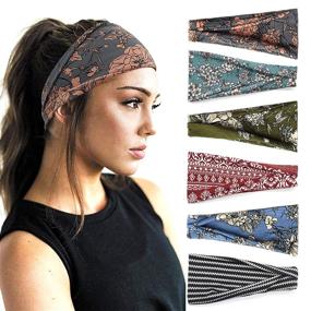 img 4 attached to 🌸 Pack of 6 Boho Headbands for Women - Wide Fashion Headbands for Yoga, Workouts, and Hair Accessories