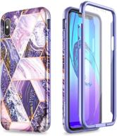 📱 iphone xs max case with built-in screen protector - hybrid full-body protection, dual layer soft silicone bumper in lavender purple marble print logo