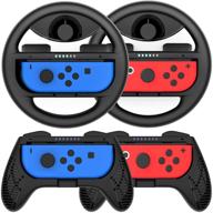 🎮 enhance gaming experience with 4 pack racing steering wheel grip handle kit for nintendo switch joy-con controllers (black) логотип