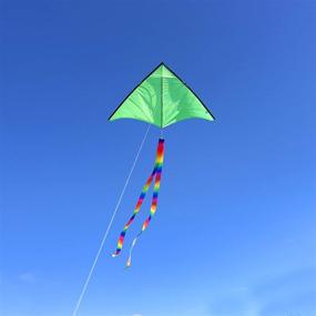 img 1 attached to 🪁 Emma Kites Fun Color Delta Kite - Ideal for Beginner Kids & Adults | Perfect for Family Outings, Park and Beach Activities | Includes 300Ft Kite Line and Vibrant Rainbow Kite Tail in Green