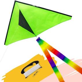 img 4 attached to 🪁 Emma Kites Fun Color Delta Kite - Ideal for Beginner Kids & Adults | Perfect for Family Outings, Park and Beach Activities | Includes 300Ft Kite Line and Vibrant Rainbow Kite Tail in Green
