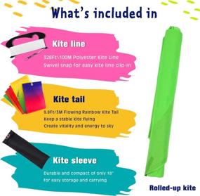 img 3 attached to 🪁 Emma Kites Fun Color Delta Kite - Ideal for Beginner Kids & Adults | Perfect for Family Outings, Park and Beach Activities | Includes 300Ft Kite Line and Vibrant Rainbow Kite Tail in Green
