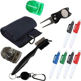 img 4 attached to 🏌️ ARADMOY 12-in-1 Golf Towel and Brush Set: Clean Golf Clubs with Magnetic Brush, Divot Tool, Ball Liners, and Sharpie Pens