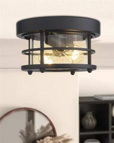 img 2 attached to 🏡 Emliviar WE2085F BK 2-Light Farmhouse Flush Mount Ceiling Light Fixture, 10 Inch, Black Finish