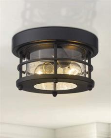 img 3 attached to 🏡 Emliviar WE2085F BK 2-Light Farmhouse Flush Mount Ceiling Light Fixture, 10 Inch, Black Finish