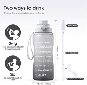 img 2 attached to 💧 64oz Half Gallon Water Bottle with Straw, Time Marker and Handle - Gray Gradient, Leakproof, BPA Free Tritan Water Jug for Fitness, Gym, Outdoor - Motivational Hydration Bottle