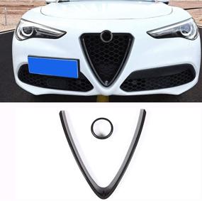 img 2 attached to 🚗 YIWANG Carbon Fiber Style ABS Chrome Front Grill Decoration Frame Trim - Alfa Romeo Stelvio 2017-2020 (2Pcs) Auto Accessories (Carbon Fiber)