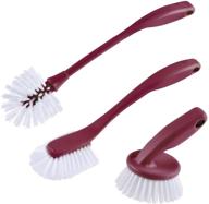 🍳 3-piece kitchen dish brush set for pans, pots, and bottles with mini palm brush - multiple colors available (burgundy) logo