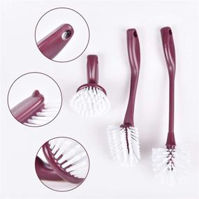 img 2 attached to 🍳 3-Piece Kitchen Dish Brush Set for Pans, Pots, and Bottles with Mini Palm Brush - Multiple Colors Available (Burgundy)