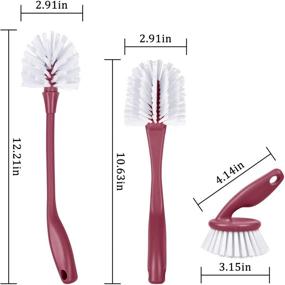 img 3 attached to 🍳 3-Piece Kitchen Dish Brush Set for Pans, Pots, and Bottles with Mini Palm Brush - Multiple Colors Available (Burgundy)