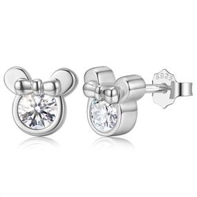 img 3 attached to 🐭 925 Sterling Silver White Gold Plated Cubic Zirconia Mouse Stud Earrings for Baby Girls by AllenCOCO