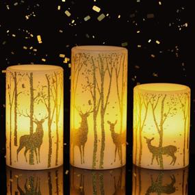 img 4 attached to 🕯️ GenSwin Flickering Flameless Candles with 6-Hour Timer - Real Wax LED Pillar Candles with Deer Decal - Warm Light Christmas Home Decor - Pack of 3