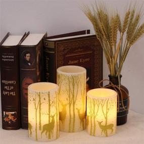 img 2 attached to 🕯️ GenSwin Flickering Flameless Candles with 6-Hour Timer - Real Wax LED Pillar Candles with Deer Decal - Warm Light Christmas Home Decor - Pack of 3