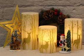 img 3 attached to 🕯️ GenSwin Flickering Flameless Candles with 6-Hour Timer - Real Wax LED Pillar Candles with Deer Decal - Warm Light Christmas Home Decor - Pack of 3