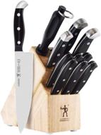 🔪 henckels statement 12-pc kitchen knife set: chef’s knife, steak knife set, bread knife, sharpener, block - light brown logo