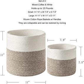 img 3 attached to 📦 Versatile Woven Baskets for Stylish Organization: Coiled Cotton Rope Nursery Laundry Bins - Desk, Closet, or Shelf Storage Bins for Toys, Towels, Clothes, Blankets, Plants - Set of 2 Sizes in Coffee/White