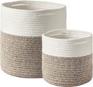 📦 versatile woven baskets for stylish organization: coiled cotton rope nursery laundry bins - desk, closet, or shelf storage bins for toys, towels, clothes, blankets, plants - set of 2 sizes in coffee/white logo