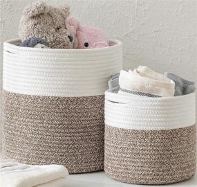 img 1 attached to 📦 Versatile Woven Baskets for Stylish Organization: Coiled Cotton Rope Nursery Laundry Bins - Desk, Closet, or Shelf Storage Bins for Toys, Towels, Clothes, Blankets, Plants - Set of 2 Sizes in Coffee/White