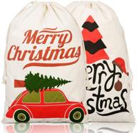 🎅 jokmae christmas santa sacks - set of 2 large gift bags with 50 pieces tags, 27 x 19 inches - reusable drawstring burlap canvas xmas tree pack for kids adults holiday presents wrap home decorations logo